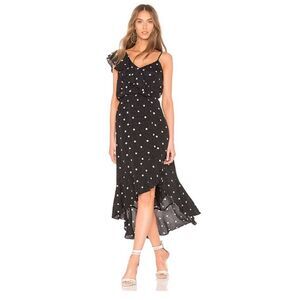 NWOT 1.State Black Midi Polka Dot Ruffled Dress